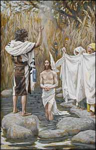 James J. Tissot, 'The Baptism of Jesus' (1886-94), gouache on gray wove paper, 8.5 x 5.5 in., Brooklyn Museum, New York.