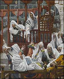 James J. Tissot, 'The Possessed Man in the Synagogue' (1886-94), gouache on gray wove paper, 8.16 x 6.57 in., Brooklyn Museum, New York.
