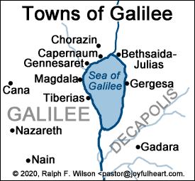 Map. Location of Chorazin or Korazin in Galilee.