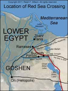 Possible location of the Red Sea (Reed Sea) crossing.