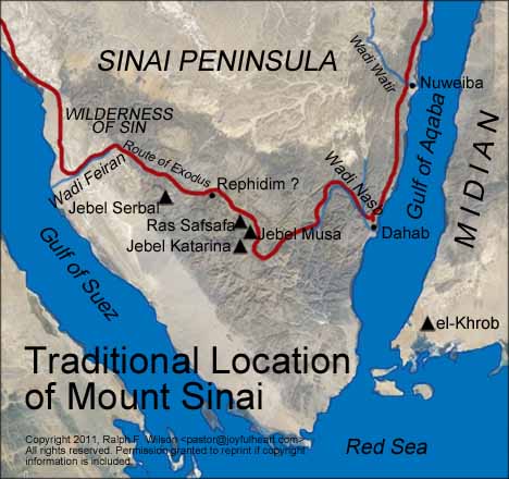 Possible locations of Mount Sinai in the southern Sinai Peninsula