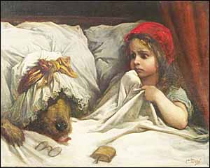 Gustave Doré, 'Little Red Riding Hood' (1862), oil on canvas, 65x81 cm, National Gallery of Victoria, Melbourne, Australia.