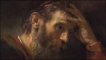 Rembrandt, detail from �Apostle Paul� (1657), oil on canvas, National Gallery of Art, Washington, DC.