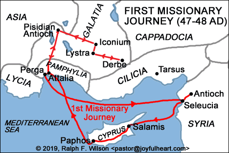 Map: Paul's First Missionary Journey (47-48 AD)