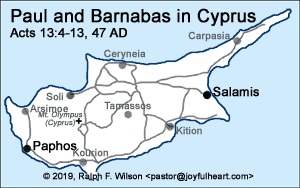 Map: Paul and Barnabas in Cyprus (Acts 13:4-13, 47 AD)