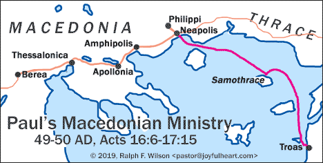 Map: Paul's Macedonian Ministry (Acts 16:6-17:15, 49-50 AD)