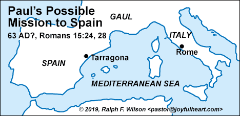 Map: Paul's Possible Mission to Spain (63 AD?, Romans 15:24, 28).