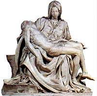 Jesus humbled himself to death, even death on a cross. This is the famous marble sculpture by Michelangelo, 'The Pieta'  (1498-99), 174 x 195 cm (5 3/4 x 6 ft), Basilica of St Peter, Vatican.