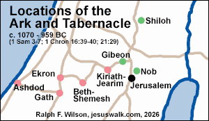 Locations of the ark and tabernacle from 1070 to 959 BC.