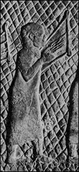 Detail of Jewish kinnor player is found in a bas-relief in the palace of Assurbanipal (705-681 BC) at Nineveh,