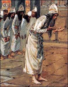 Under Ezras leadership, the priesthood is purified. James J. Tissot, detail of The Priests (1898-1902), Gouache on board, The Jewish Museum.