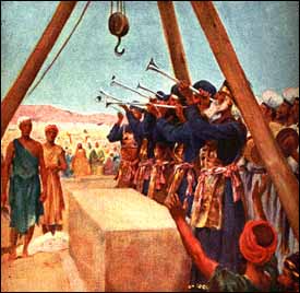Zerubbabel and Jeshua celebrate beginning the rebuilding of the temple. (Artist unknown)