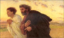 Eugène Burnand (French painter, 1850-1921) 'The Disciples Peter and John Running to the Sepulcher on the Morning of the Resurrection' (1898), Paris, Muse d'Orsay. 
