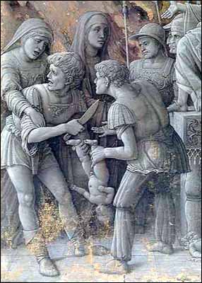 Detail from Andrea Mantegna, 'The Judgment of Solomon' (1495), engraving, 46x37 cm, Louvre Museum, Paris