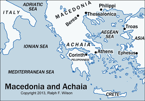 Map showing location of Thessalonica and Philippi in Macedonia