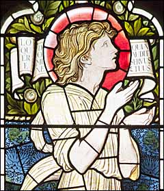 Edward Burne-Jones, detail of 'Samuel' (1873), Vyning Memorial Windows, Christ Cathedral, Oxford.