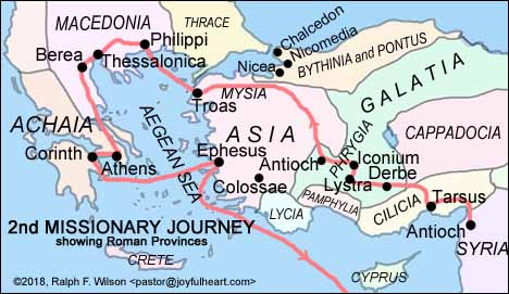 Map: Paul's Second Missionary Journey (AD 49-52 AD) 